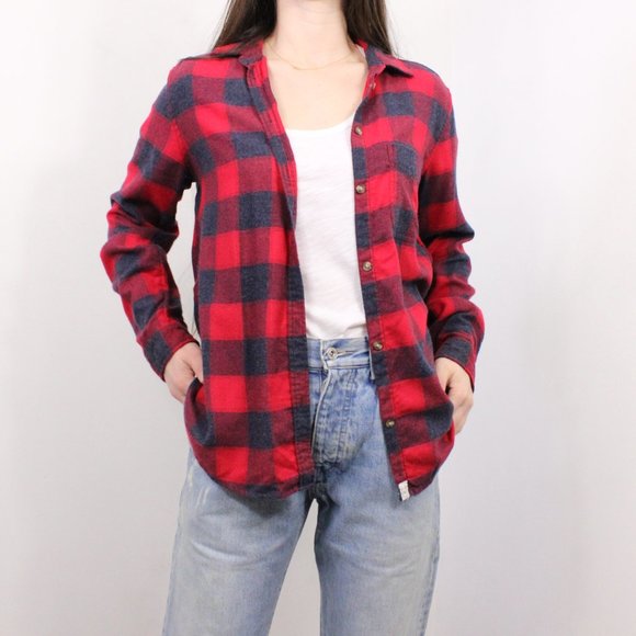 *American Eagle Boyfriend Fit Red Blue Flannel - Picture 1 of 8